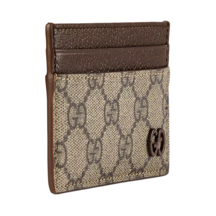 Gucci Keramik-Effekt GG-Detail Canvas und Leder Kartenhalter Herren Kartenhalter Beige Dunkles Holz 768248-FACQC-9773