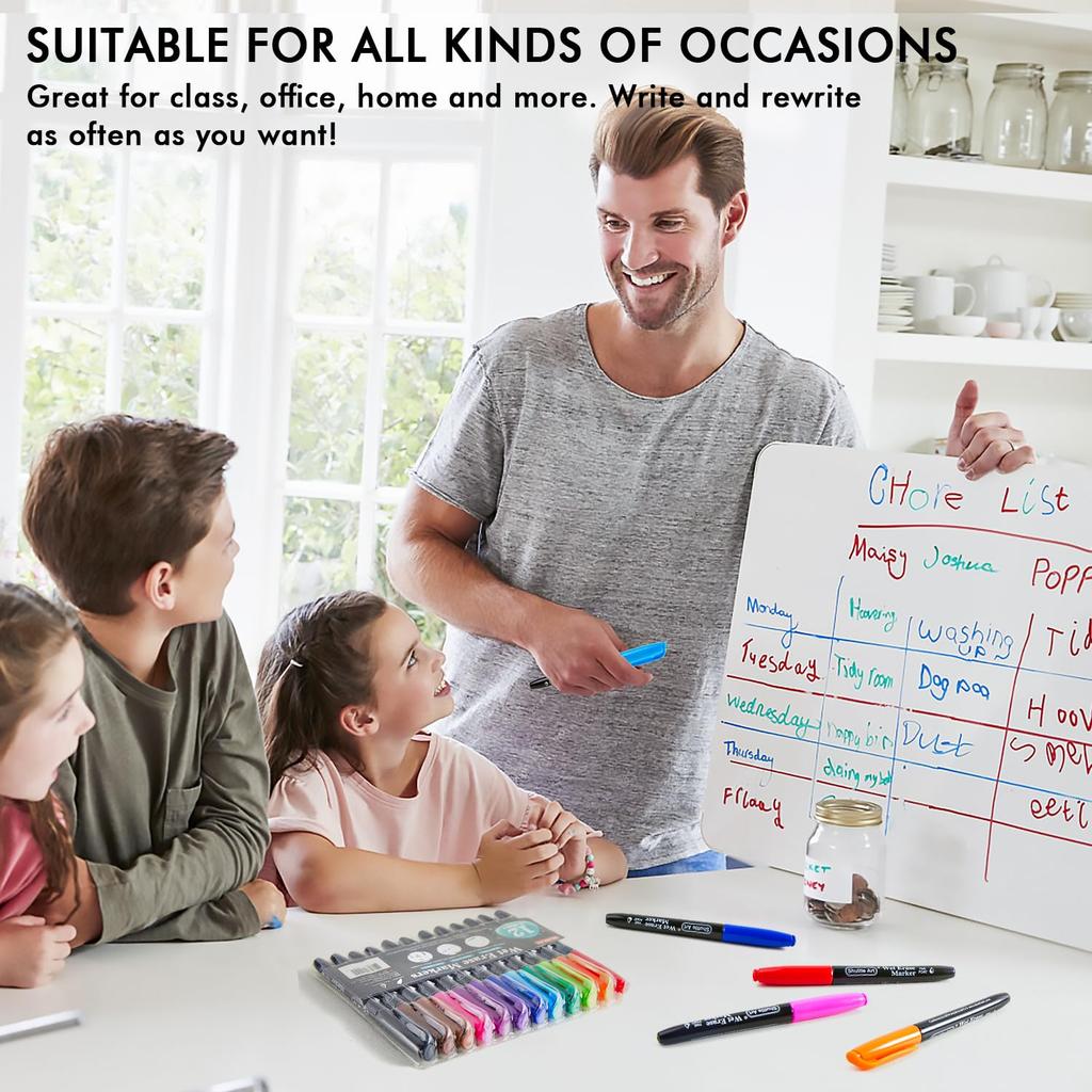 Shuttle Art Whiteboard Marker Fine Tip for and LED Suitable for and Markers, Water-Erasable Pens, 12-Color Set, (1mm), Whiteboards, Glass, Plastic,