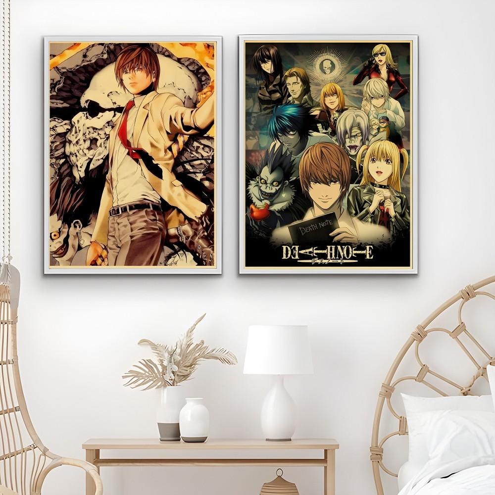 D-Death N-Note Japan Cartoon Anime Retro Poster Sticky Wall Art Printing Waterproof Home Living Bed Room Bar Aesthetic Decor