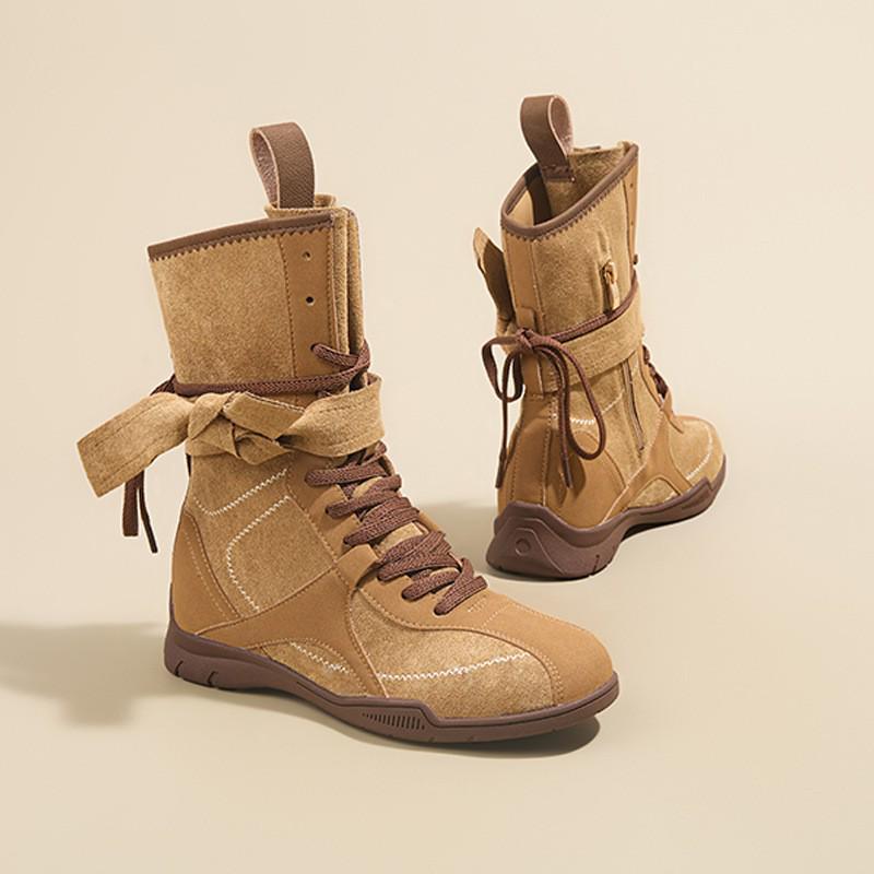 Women's Retro Martin Mid-Calf Leather Boots - Small Size, Brown, Thick Sole, Fall 2025 Edition