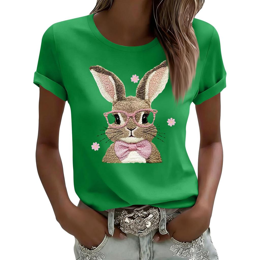 Women's Casual Printed T-Shirt Round Neck Pullover Short Sleeve Top