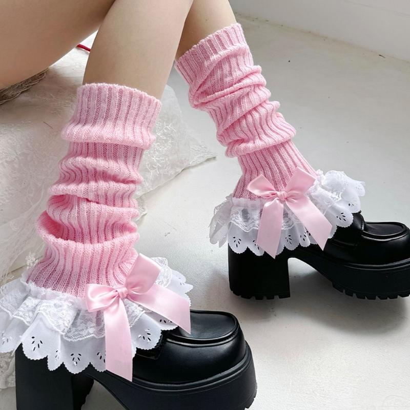 Mädchen Lolita Rüschen Flauschige Beinwärmer Gestrickte Beinärmel Goth Häkeln Knöchel Haufen Socken JK Uniform Fußabdeckungen