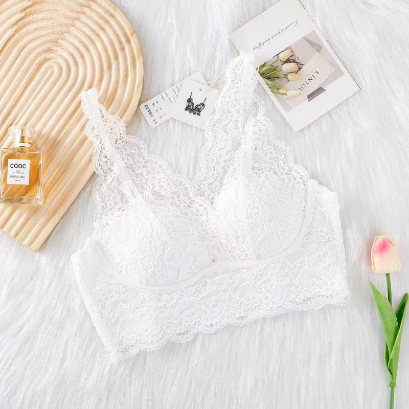 Elegant Lace Wireless Padded Bra – Chic French Vest Style