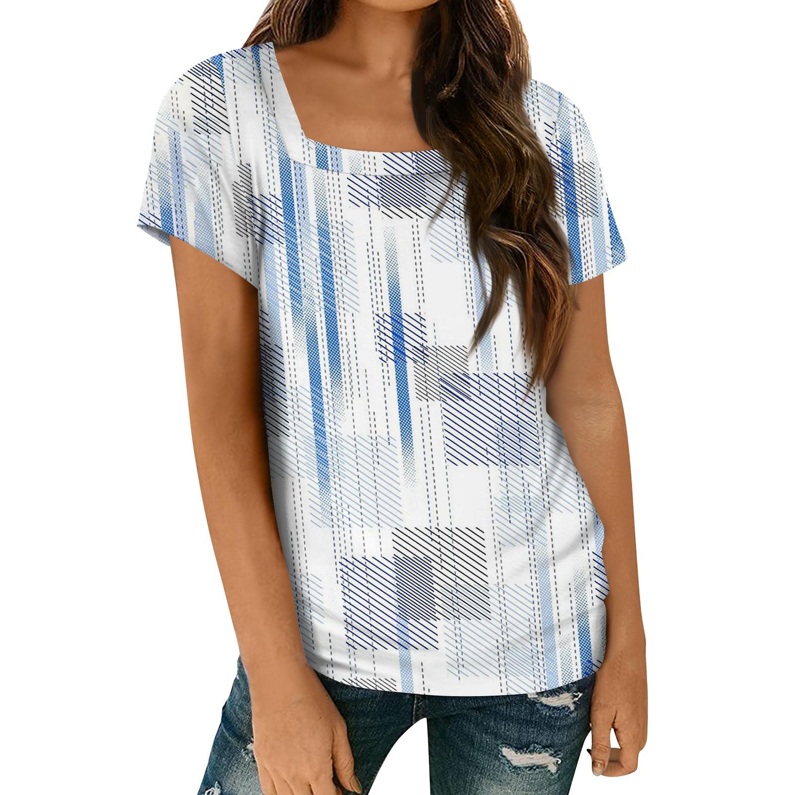 

Женские топы, весенне-летняя повседневная футболка с коротким рукавом и квадратным вырезом, базовая футболка с принтом XL