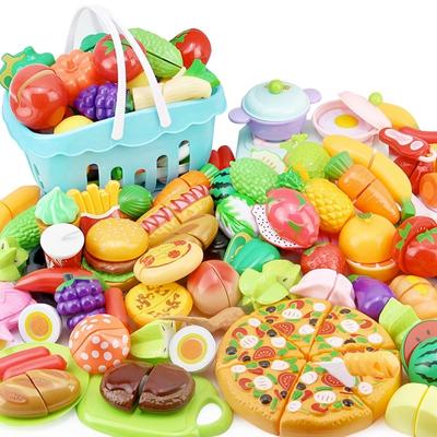 Kitchen Play House Toy Set Simulation Basket Fruit Vegetable Food Cutting Game Educational Kids Montessori Learning Girls Toy