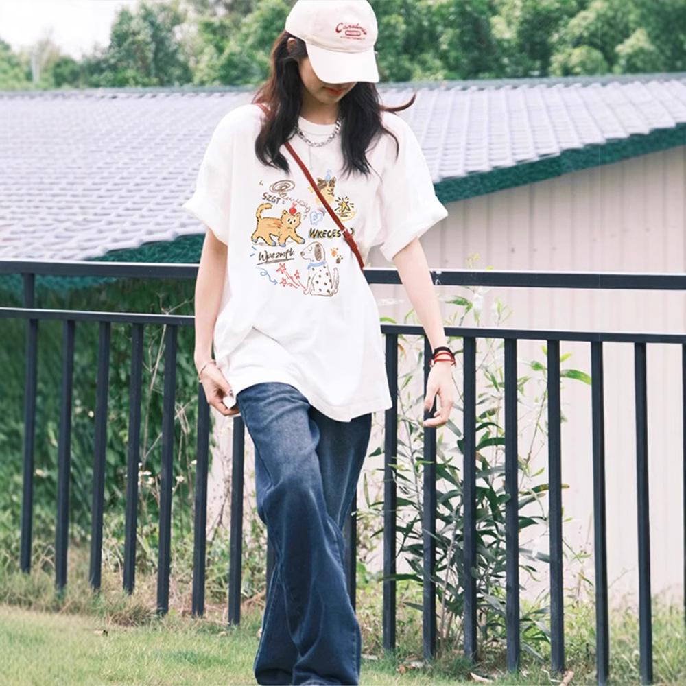 Summer new fun cartoon cute short-sleeved T-shirt women's casual wear versatile loose and sweet short-sleeved top