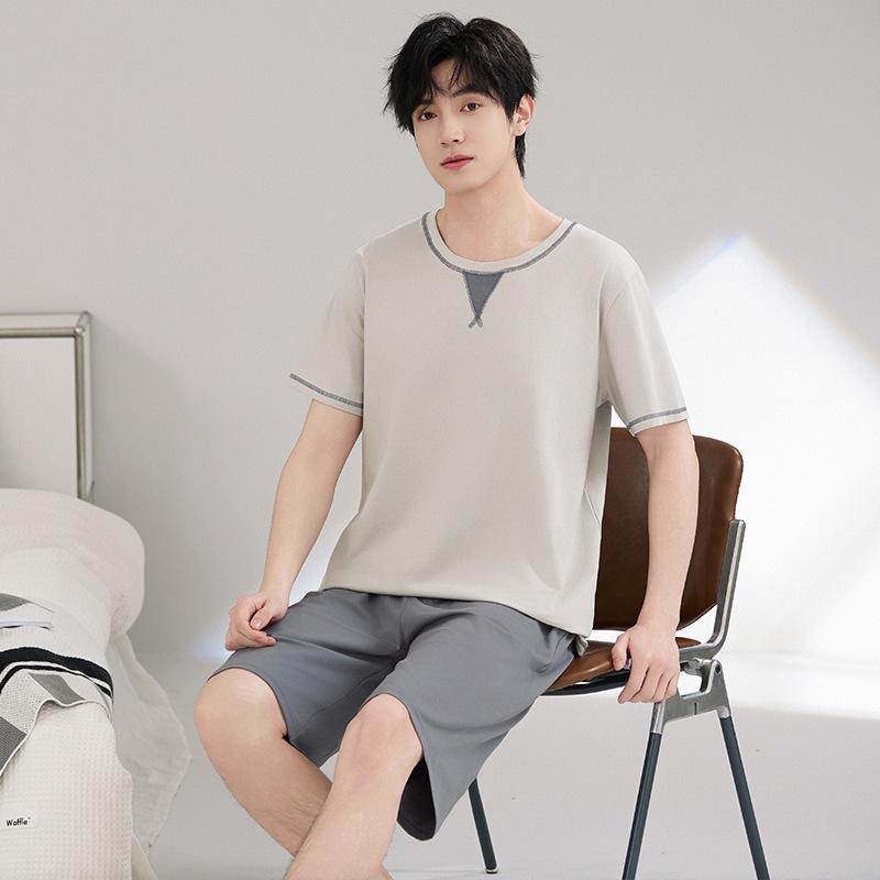 7A Antibacterial Plus Size Cotton Pajamas for Men - Short Sleeve & Shorts, Cooling, Round Neck, Summer Outerwear/Loungewear