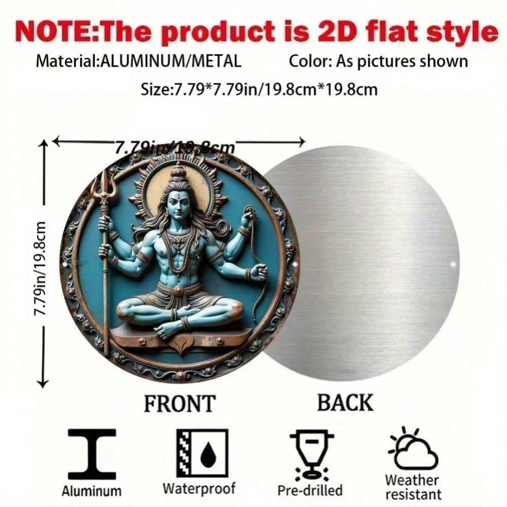 Three Handed Statue Metal Wall Decor, Round Eastern Style Panel for Home Interior