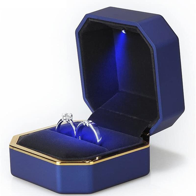 LED Jewelry Ring Box Luxury Velvet Rubber Necklace Pendant Gifts Display With Light For Proposal Engagement Wedding Case