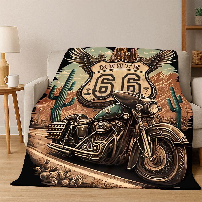 

Retro Route66 America Mother Road Sign Flannel Blanket Soft Warm Throw Blanket for Bedroom Living Room Bed Travel Camping Picnic 75x90cm