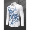 New Red Background Black Herringbone Baroque Print Men's Long Sleeved Shirt, Light Luxury Casual Formal Shirt