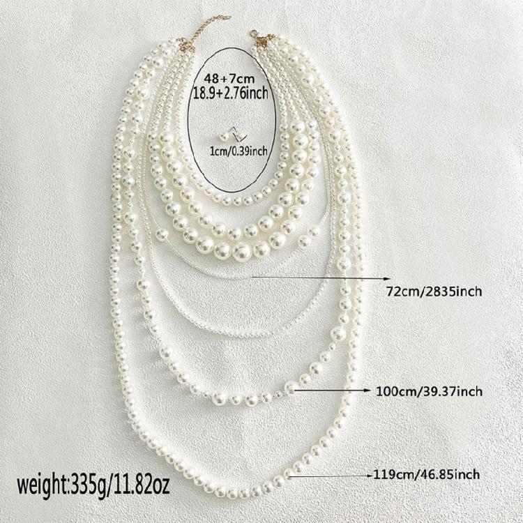 Modern Round Pearls With Ring Chain Layering Necklace Earrings Gift Pack Evening Wear Stone Accessories For Her