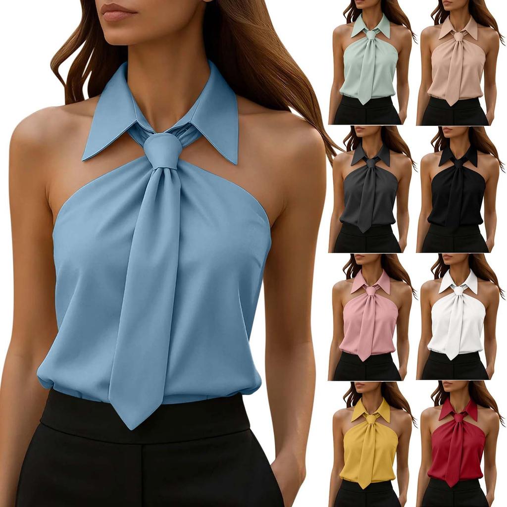 Top Primaverili da Donna Camicetta con Nodo sul Davanti Camicie Estive da Donna Top Eleganti da Donna Abbigliamento da Ufficio alla Moda
