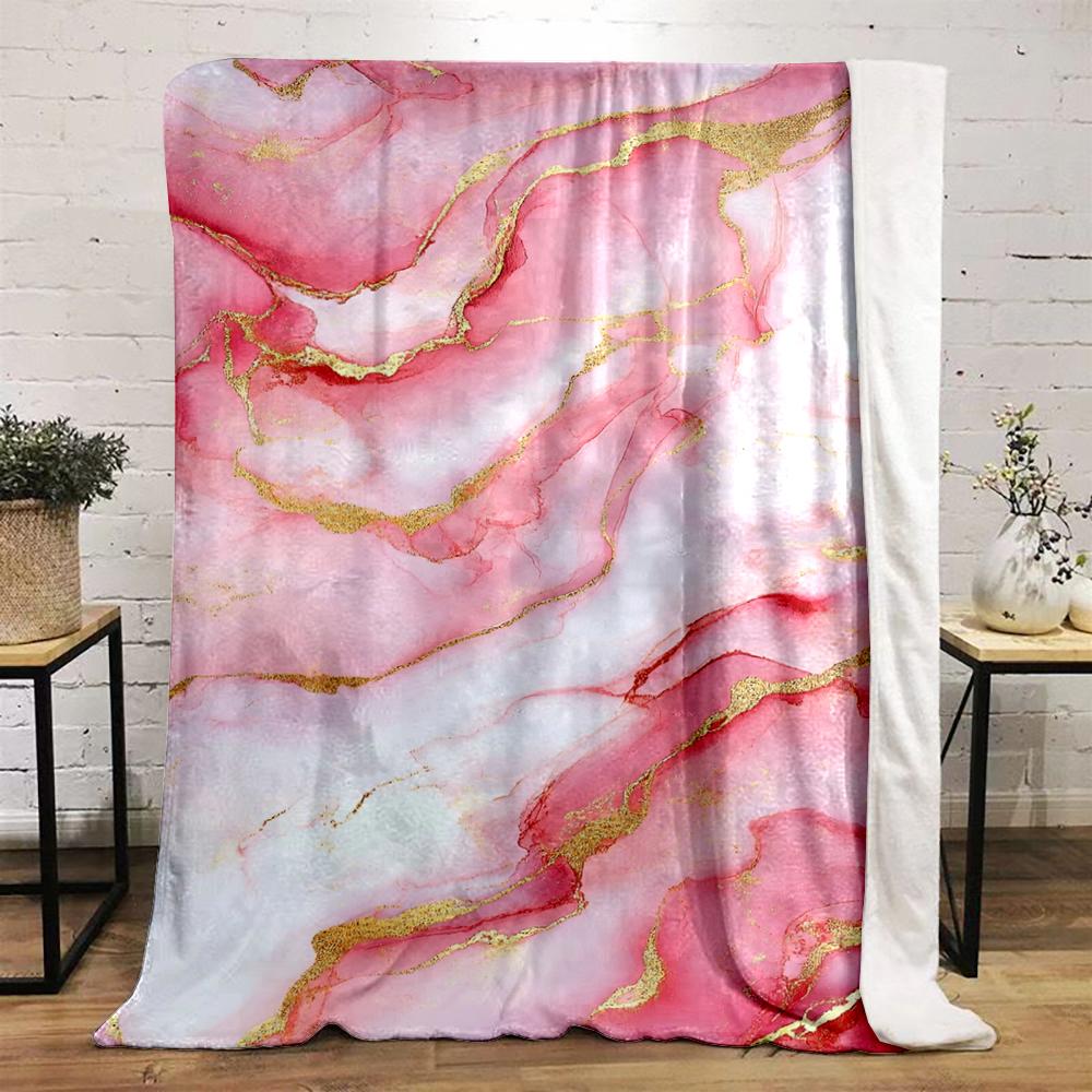 Pink and Gold Marble Pattern Warm Blanket Design, Flannel Blanket for Bedroom, Living Room, Sofa, and Nap.