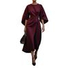 Women Dress Slim Waist Solid Color Dolman Sleeves Midi Dress Calf Length Evening Dress Round Neck Long Dress for Commuting Party Dating