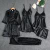 5-piece Set of Women's Sleepwear Sexy Silk Nightgown Lace Satin Nightgown V-neck Vest Breathable Comfortable Women's Nightgown