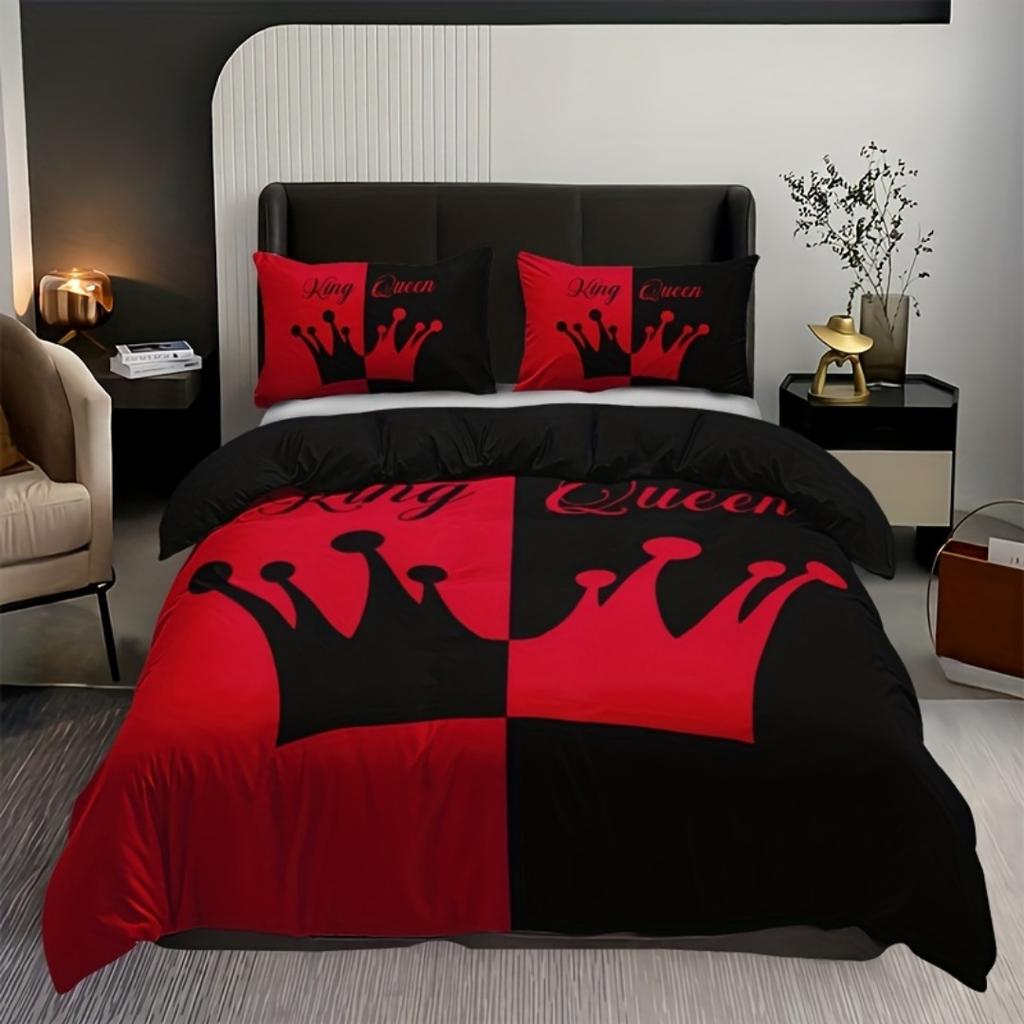 Black And Red Crown 3D Printed Bedding Set Comfortable Duvet Cover King Queen Twin Single Size Bithday Gift Bedroom Decoration