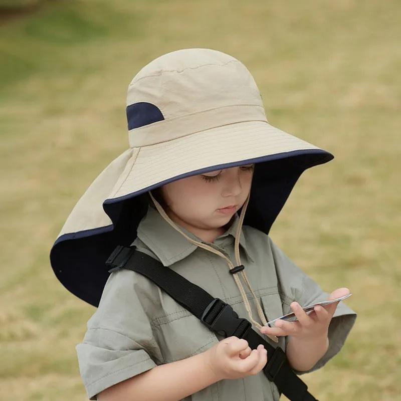 

Kids Outdoor Sun Hat with Neck Flap - Wide Brim UV Protection Fisherman Cap for Boys & Girls 54-58cm-over 8 years old хакі