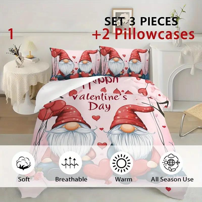 Love Heart Duvet Cover Set Microfiber Bear Comforter Cover Soft Romantic Bedding Sets Valentine's Day For Girls  Valentine's Day