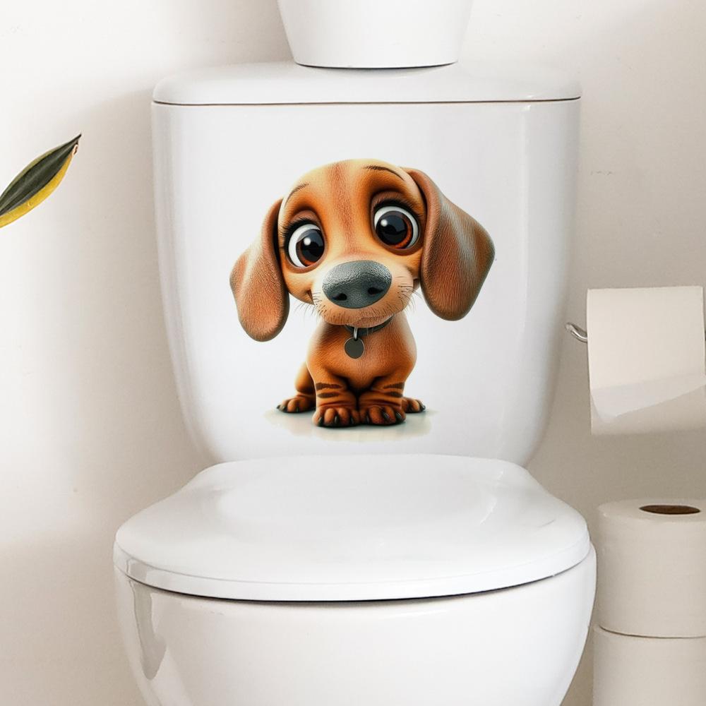 Großohriges Welpen Wasserdichter Selbstklebender Toilettendeckel Aufkleber für Badezimmer Heimdekoration