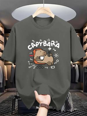 [ Capybara Tee] Breathable  Men's Capybara Graphic Tee - Casual & Comfortable Short Sleeve T-Shirt for Summer, Machine Washable