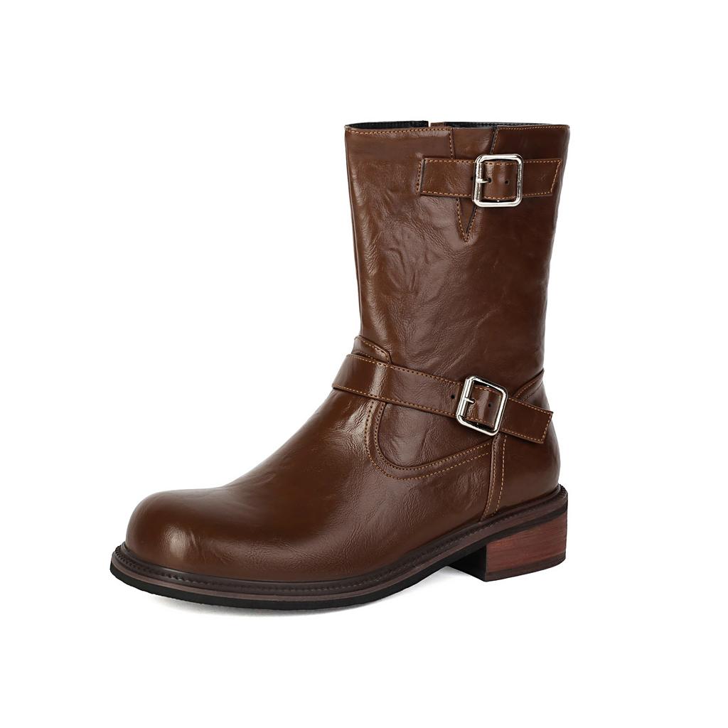 Western Cowboy Boots Vintage Brown Short Boots Maillard Hair Boots Women's Thick Tall Knight Boots