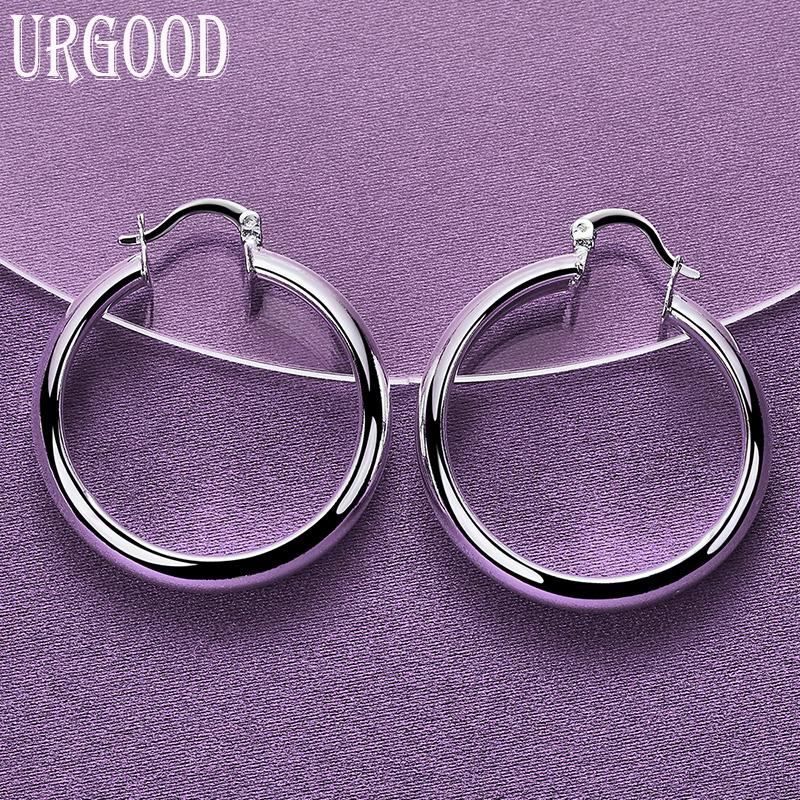 925 Sterling Silver 35mm Round Earrings Gift Party Fashion Jewelry