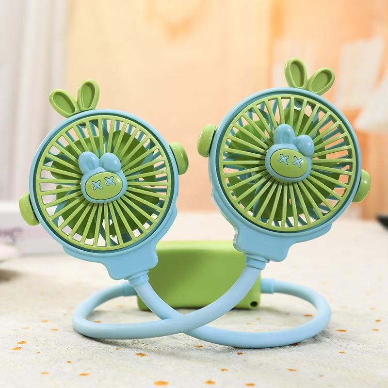 Summer Tourism Heatstroke Cartoon Hanging Neck Small Fan Lazy People Carry with Them Outdoor Sports Color Contrast Fan