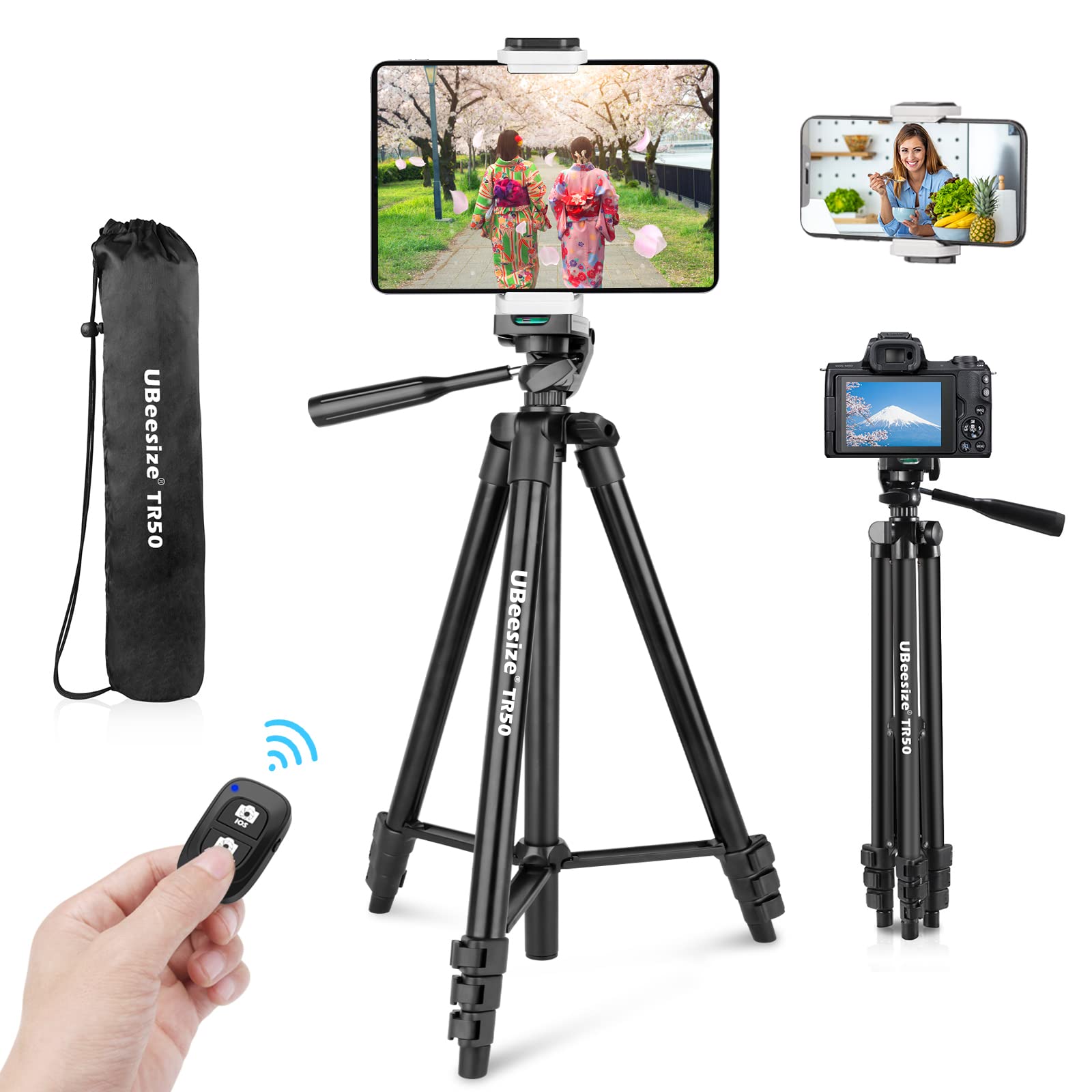 

Ubeesize Smartphone 130cm Tablet Compatible with iPad and Remote Panoramic Storage Compatible with GoPros and Action Cameras 130cm Tripod, Tripod,