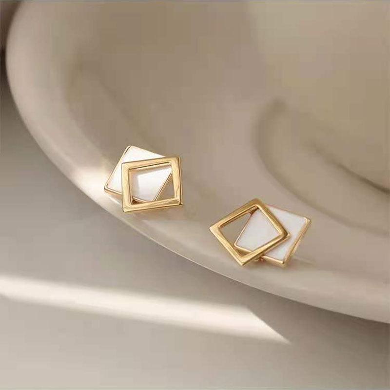 Simple And Small Geometric Square Stud Earrings Femininity Earrings Cold Wind Niche Design Ear Jewelry