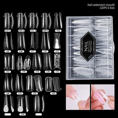 120Pcs Box-Packed Nail Mold Extension Paperless Tray Extension Nail Plate Ultrathin Reusable Transparent With Scale
