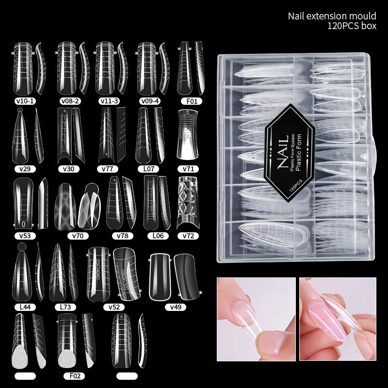 120Pcs Box-Packed Nail Mold Extension Paperless Tray Extension Nail Plate Ultrathin Reusable Transparent With Scale