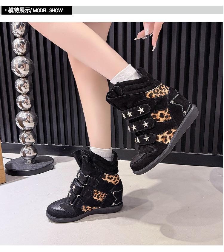 Spring and Autumn Heel Inner Height Increasing Short Boots Velcro High Top Boots Spice Girls Retro Casual Shoes Women