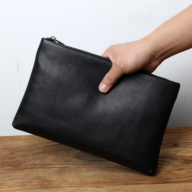 NZPJ Genuine Leather Men's Handbag Natural Cowhide Clutch Bag Large Capacity Wallet Leisure Tablet Bag Envelope Bag Phone Bag