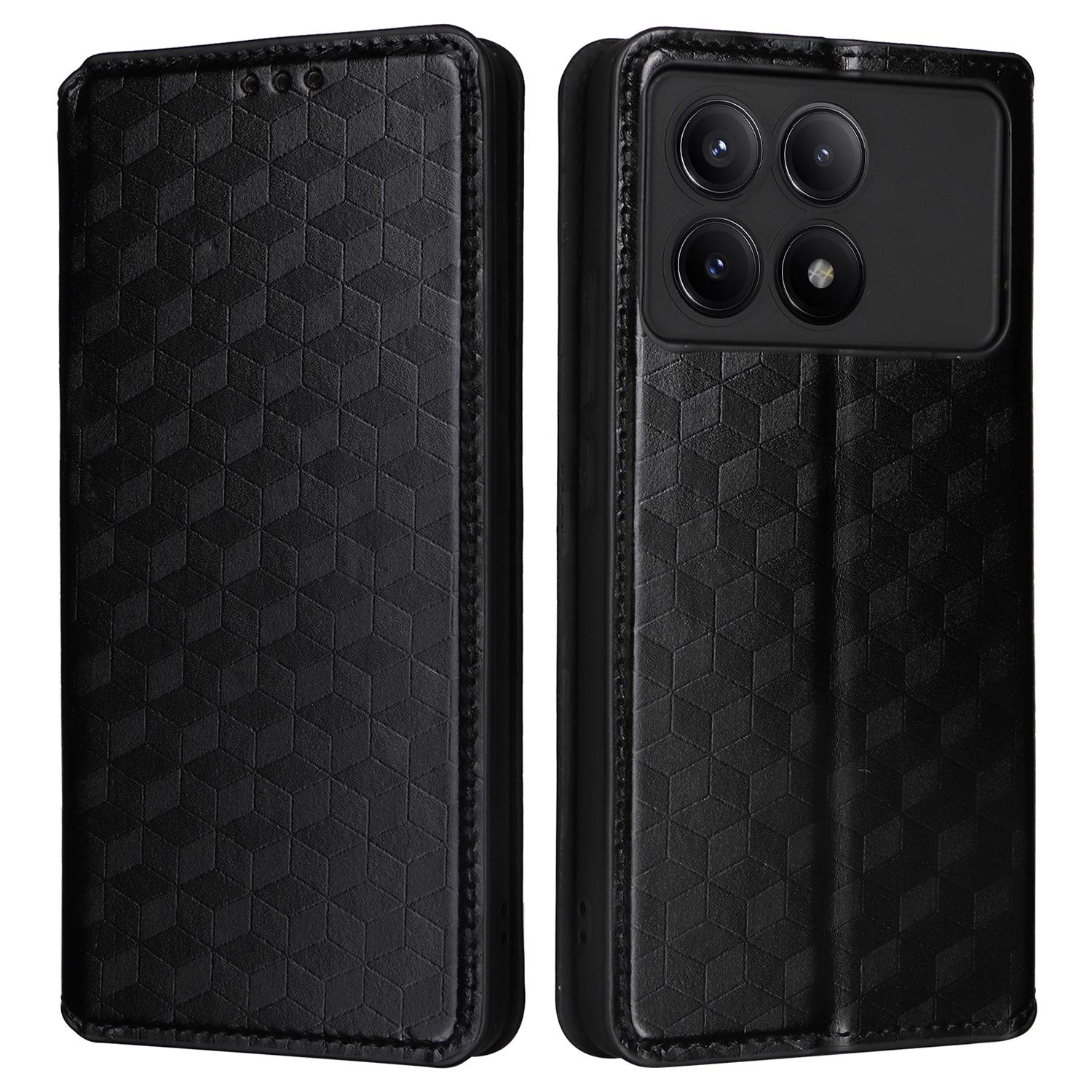 

For Xiaomi Redmi K70E 5G/Poco X6 Pro 5G Case Rhombus Pattern Leather Cover Black