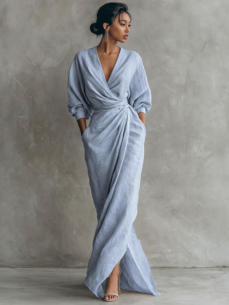 Women's Suede Lapel not Included Belt Maxi Dress Single-Breasted Long Sleeve Tailored Fall Winter Semi-Formal