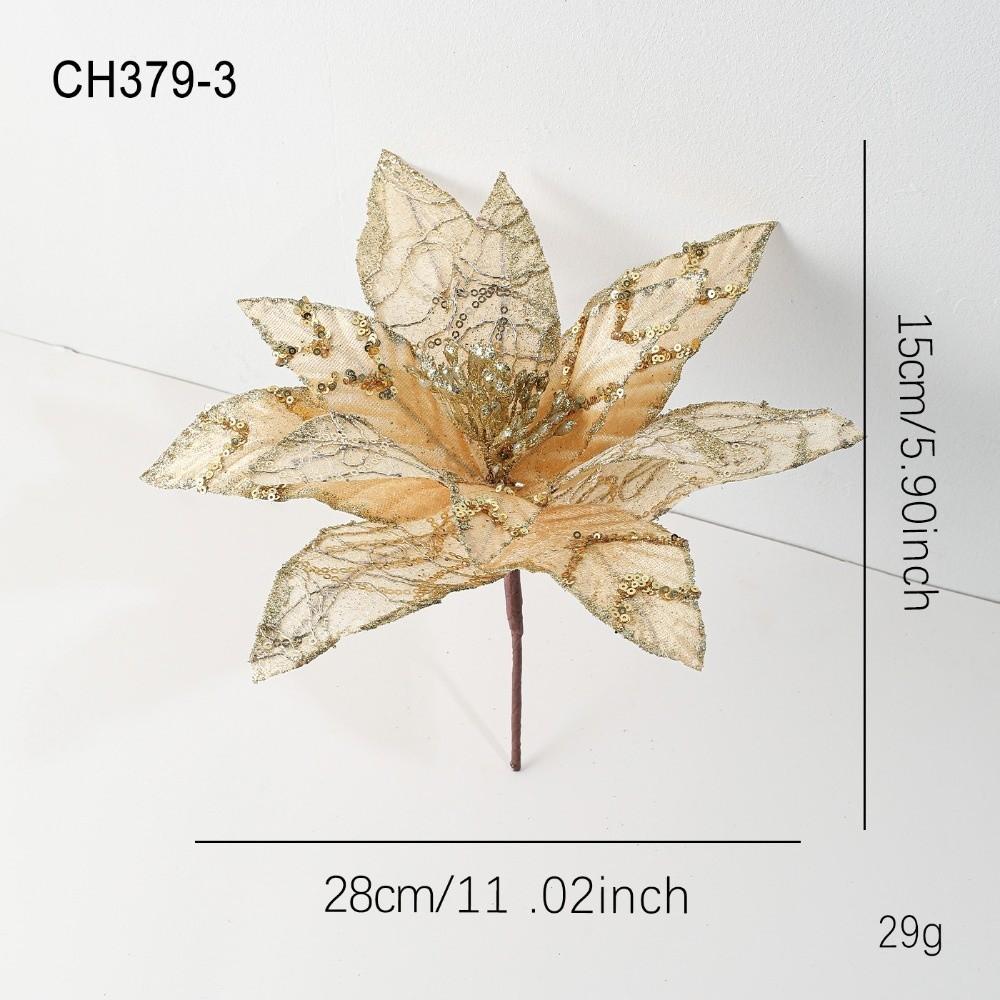 Glitzer Künstliche Weihnachtssternblume 28CM Pailletten Blume Weihnachtsbaumzubehör