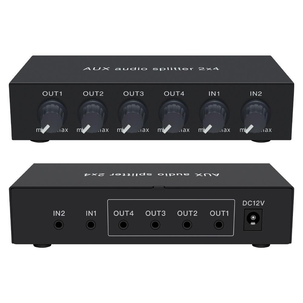 2-In 4-Out High Fidelity 3.5mm AUX Stereo Audio Distributor with Volume Control