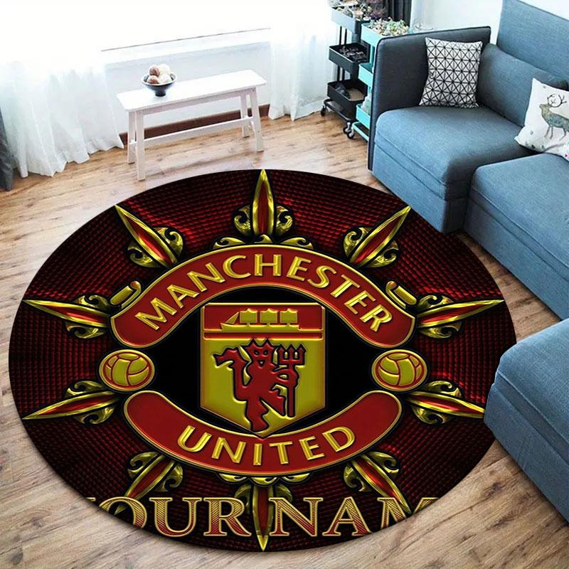 Manchester United F Custom Name Round Area Rug,Carpet Rug for Living Room Bedroom Sofa Playroom Decor,Non-slip Floor Mat
