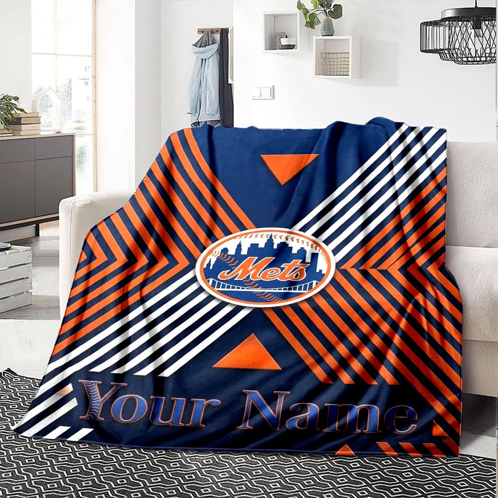 Name Custom New York Mets Print Flannel Blanket High Quality Warm Comfortable Cover for All Seasons Perfect for Gifts Home Decor