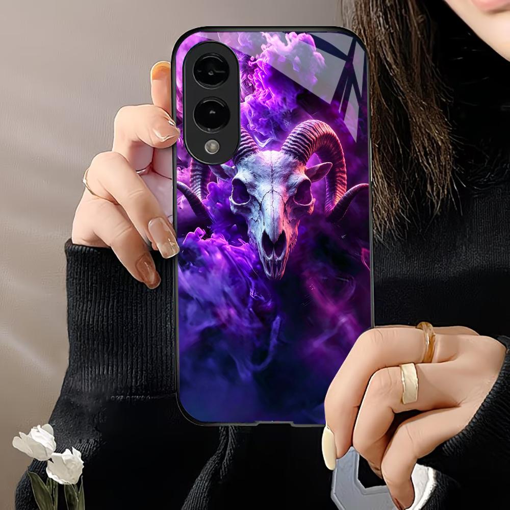 Purple Smoke Goat Skull s26 ultra case s25 ultra case phone case glass for Samsung Galaxy S26 S25 S24 S23 S22 FE Ultra Plus