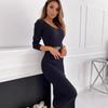 Hot Sale Casual Solid Ribbed Low-Cut V-Neck Slim Fit Long Sleeve Dress