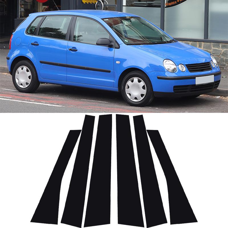6pcs Glossy Black Car Window Pillar Posts Trim Cover Fit For Volkswagen Polo Mk4 (9N)4-Door Sedan 2002-2010 Car Stickers