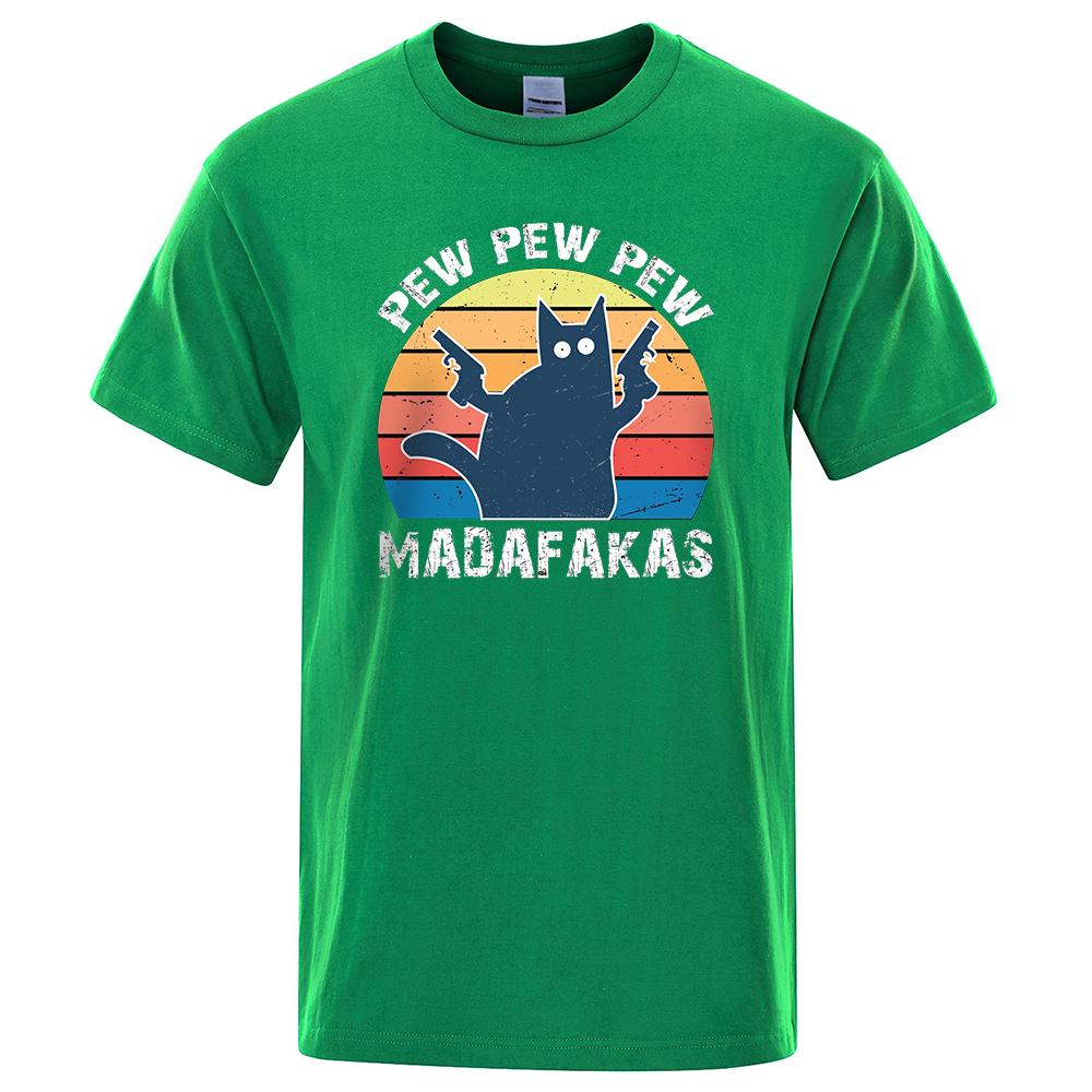 Pew Pew Madafakas Tshirt Men Short Sleeve Novelty Funny Cat T Shirt Vintage Summer Tops Shirts Tee T-Shirt Crew Neck Streetwear