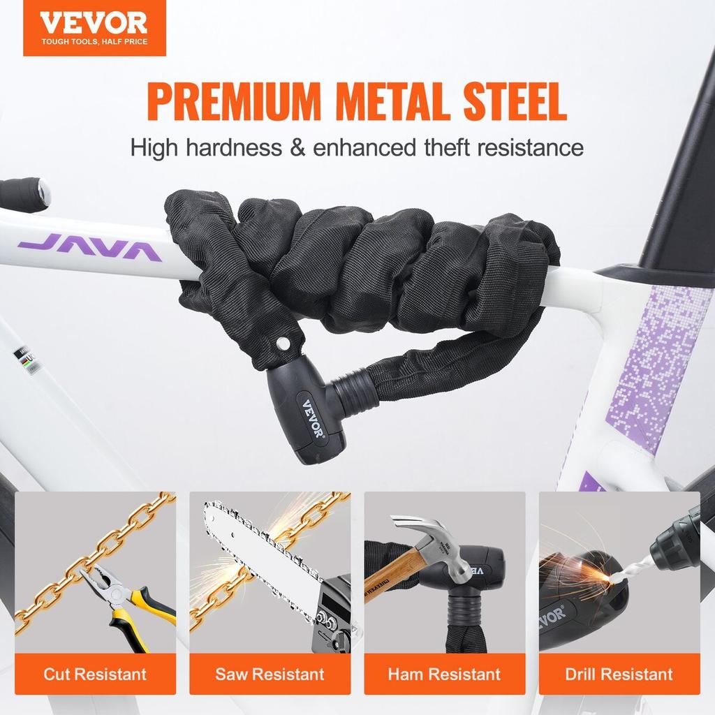 Bike Chain Lock 3.94 Ft Combination Bicycle Chain Lock with 4 Keys 8mm