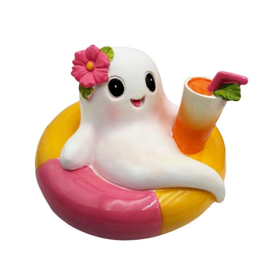 

Пляжный призрак Фигурка Хэллоуин Смола Статуэтка призрака с надувным кругом Милый Маленький C