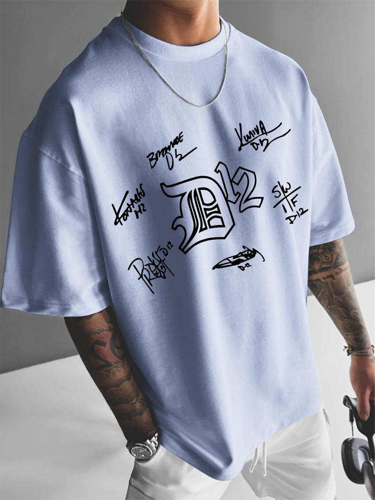 Unisexs Vintage D12 Crew Signatures Print Tshirt 100 Polyester Streetwear Tee Loose Fit Hip Hop Tops Sxxl