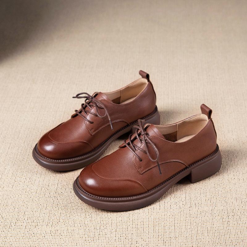 

Лоферы из коровьей кожи первого слоя женские весенне-осенние новые модели на одной педали в британском стиле на шнуровке рабочие маленькие кожаные туфли женская обувь 40 коричневый