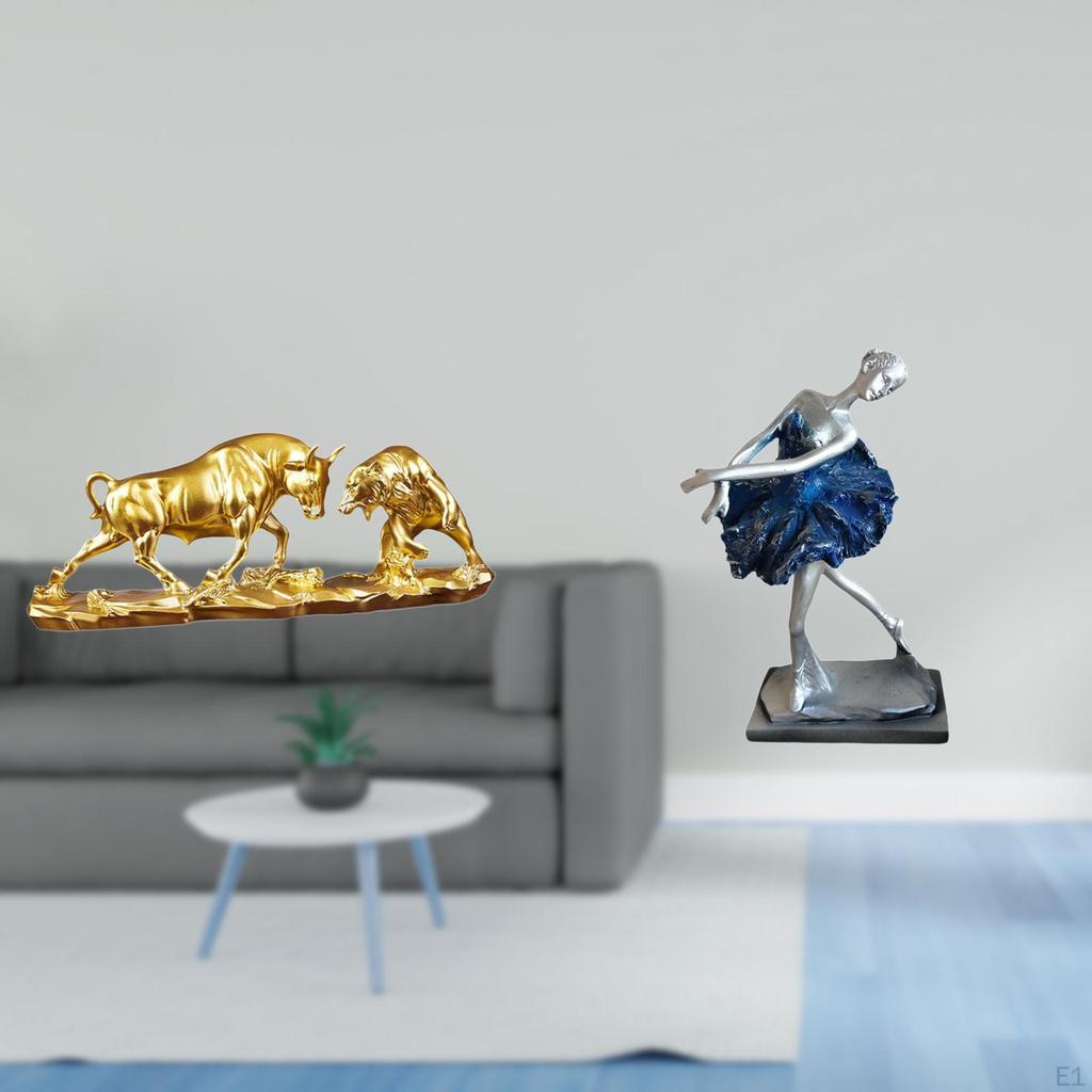 Modern Feng Shui Bull And Ballet Girl Figurine Creative Animal Sculpture for Desk Bookshelf Living