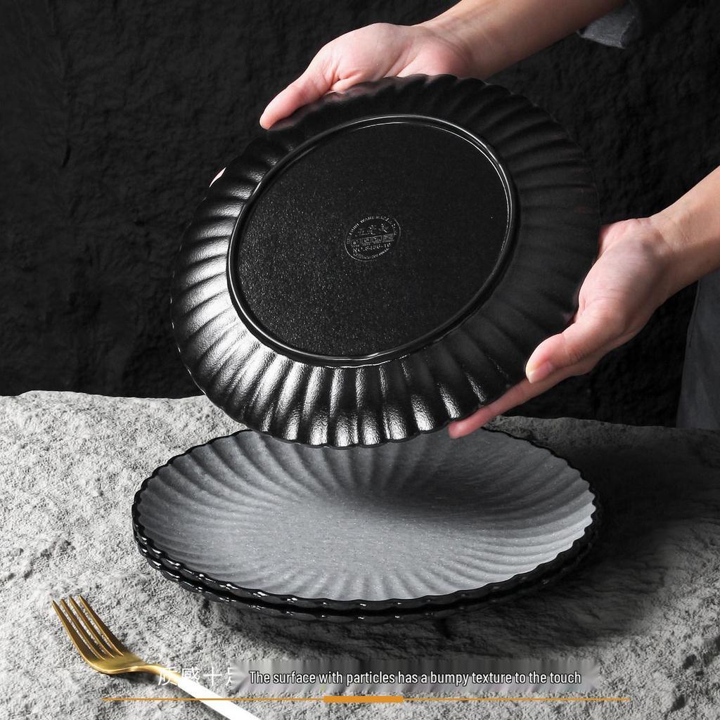 Xiangyuanmei Frosted Rock Texture Melamine Lace Plates for Western Cuisine, Steak, and Pasta